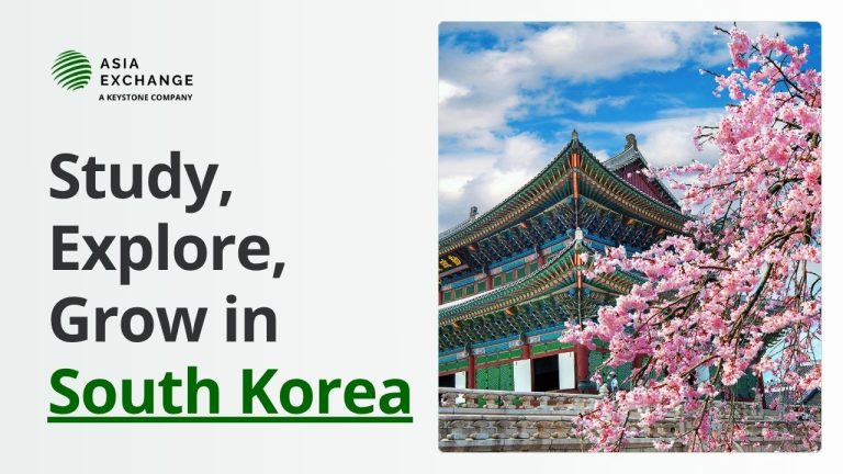 Webinar thumbnail with the text “Study, Grow, Explore in South Korea,” over a photo of a traditional Korean temple.