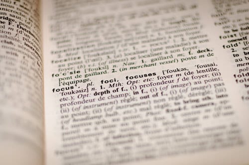 a dictionary emphasized in the word focus